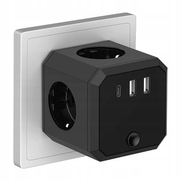 Kostka gniazdowa z USB, gniazdo wielokrotne 7W1
