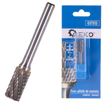 Frez czołowo-boczny - pilnik do metalu 10x20mm fi-6 węglik wolframu GEKO
