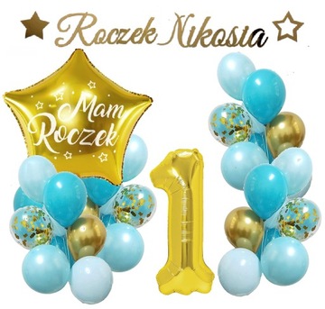 BALONY zestaw na ROCZEK 1 urodziny baner + IMIĘ