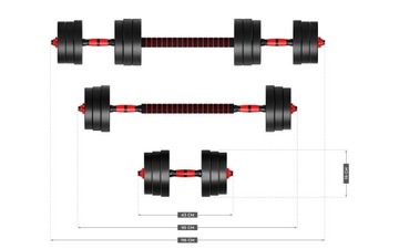 Набор регулируемых битумных гантелей Athler 20 KG 3in1 штанга