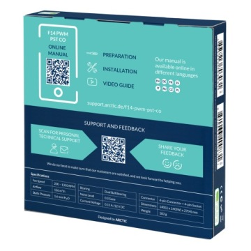 Компьютерный вентилятор Arctic F14 PWM PST CO 140 мм