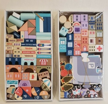 НАБОР ЦВЕТНЫХ ДЕРЕВЯННЫХ БЛОКОВ «ГОРОД» 115 шт.