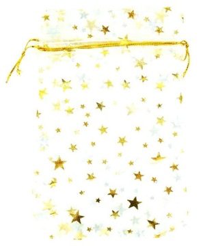 10x WORECZEK Z ORGANZY ZŁOTE GWIAZDKI NA PREZENT UPOMINEK ŚWIĄTECZNY