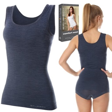 PODKOSZULKA NA RAMIĄCZKACH z merino wool Damska Brubeck -M WEŁNIANA Z WEŁNY