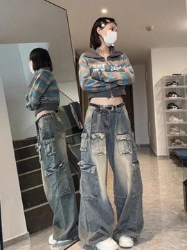 QWEEK Y2k Vintage Baggy Jeans Women Grunge Washed