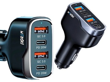 SZYBKA MOCNA ŁADOWARKA SAMOCHODOWA DO AUTA 2xUSB+2xUSB TYP-C