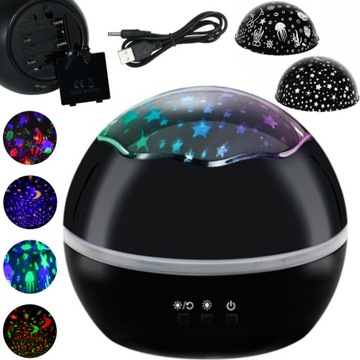 LAMPKA NOCNA OBROTOWA 360 LED 2w1 PROJEKTOR GWIAZD