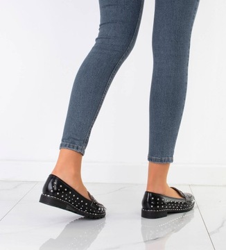 7193 CZARNE MOKASYNY PÓŁBUTY ĆWIEKI EKOSKÓRA 36