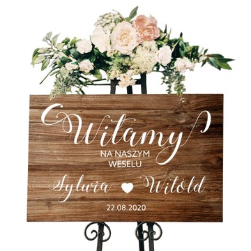 DREWNIANA RUSTYKALNA TABLICA POWITALNA 50x70 WESELE ŚLUB DEKORACJA