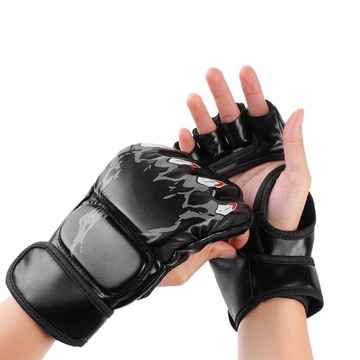 Rękawice bokserskie półpalczaste, worek treningowy, kickboxing, czarne