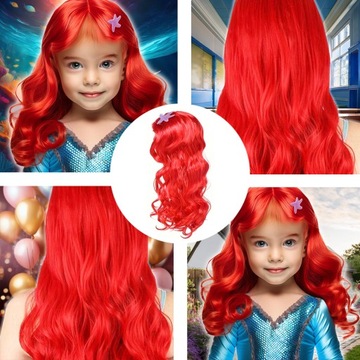 PERUKA ARIELKA MAŁA SYRENKA DŁUGIE CZERWONE WŁOSY Z GWIAZDKĄ DLA DZIECKA