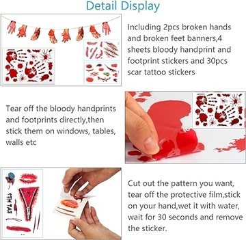 Набор наклеек на Хэллоуин с татуировками, кровью, оторванными руками, ранами