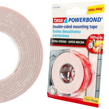 Суперпрочная лента POWERBOND TESA 1,5 м, двусторонняя.