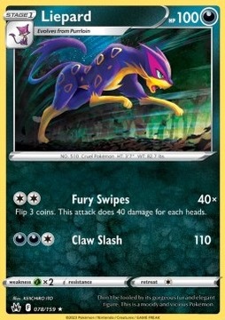 Oryginalna Karta Pokemon Crown Zenith - Liepard CRZ 078
