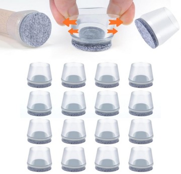 16x Silikonowe nakładki ochronne na nogi okrągłe z filcem bezbarwne 29-32mm