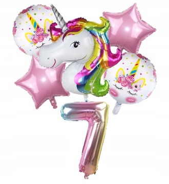 Zestaw balonów 7 urodziny UNICORN jednorożec siódme cyfra siedem różowe