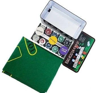 ZESTAW DO POKERA TEXAS HOLDEM 200 ŻETONÓW + TALIE + MATA + ŻETONY FUNKCYJNE