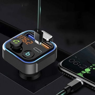Bluetooth FM-передатчик Зарядное устройство Адаптер 2xUSB + USB Type-C Mp3 Автомобиль