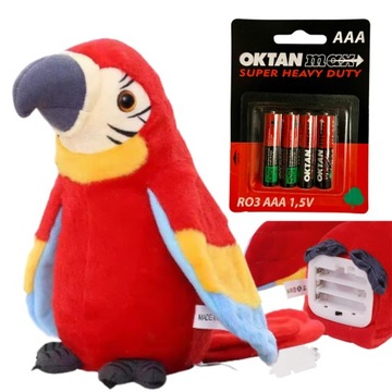 PAPUGA GADAJĄCA POWTARZA TAŃCZY MÓWI MÓWIĄCA MASKOTKA + BATERIE 4SZT.