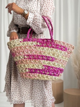 TORBA TOREBKA DAMSKA DUŻA LATO PLAŻA SHOPPER KOSZYK SŁOMIANA SŁOMKOWA KOLOR