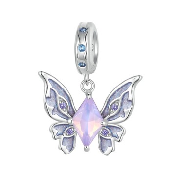 Charms Srebro 925 Magiczny Motyl z Cyrkoniami i Emalią Zawieszka Charms 925