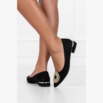 BALERINY DAMSKIE WSUWANE PÓŁBUTY SKÓRZANA WKŁADKA ELEGANCKA OZDOBA r 38