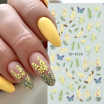 5D цветы наклейки для ногтей мимоза весенний дизайн