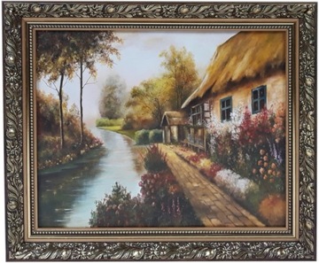 OBRAZ 50x60 PEJZAŻ KRAJOBRAZ ZDOBIONA ZŁOTA RAMA
