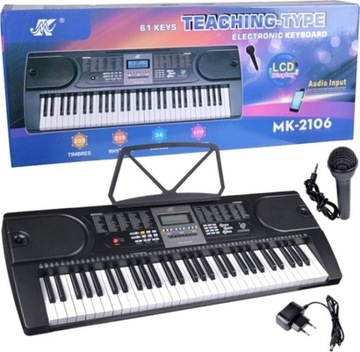 Duży Keyboard Organy MK-2106 Klawisze MEIKE Zasilacz Mikrofon 61kl Naklejki