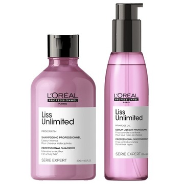 Loreal Liss Unlimited zestaw szampon i olejek do włosów puszących się