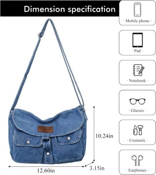Denimowa torba na ramię Torebki crossbody Torba Y2K Jean torebka