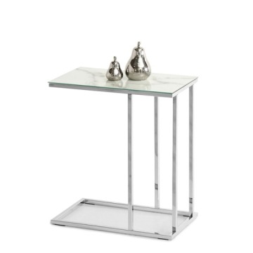 PROSTOKĄTNY STOLIK MARMUROWY NA WYSOKICH NOGACH VASTO BIAŁY MARMUR CHROM