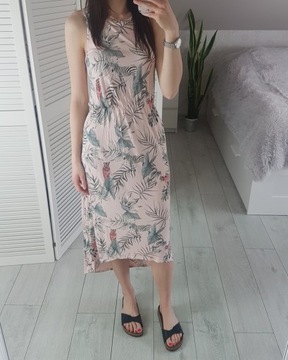 H&M sukienka midi w kwiaty liście letnia 34 XS