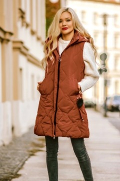 Длинный стеганый жилет с капюшоном S/M