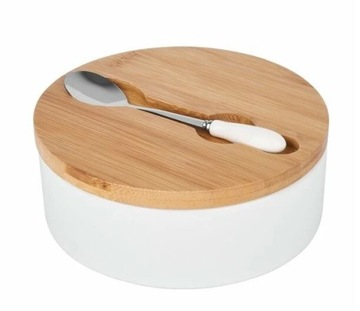 Cukiernica z łyżeczką porcelana/bambus