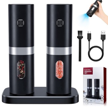Elektryczny Młynek DO Pieprzu I Soli USB-C Ładowania - Zestaw 2 Sztuki