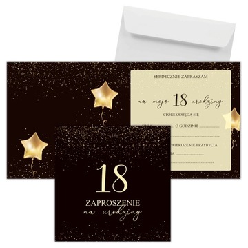 ZAPROSZENIA na 18 GOLD 10szt + koperty GRATIS
