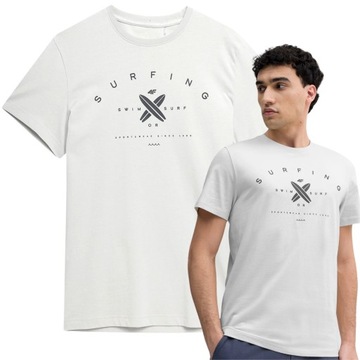 KOSZULKA SPORTOWA 4F MĘSKA Z NADRUKIEM T-SHIRT Z BAWEŁNY ORGANICZNEJ R M
