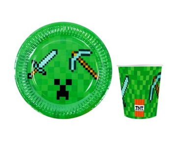 TALERZYKI KUBKI URODZINOWE MINECRAFT TNT 12 sztuk