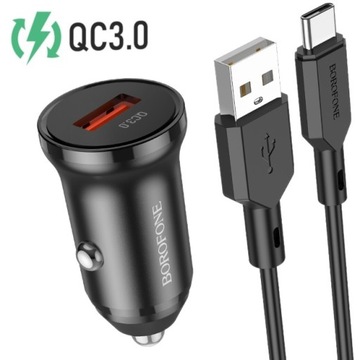 Szybka ładowarka samochodowa QC3.0 3A 18W + kabel USB Typ Typu C USB-C 1M