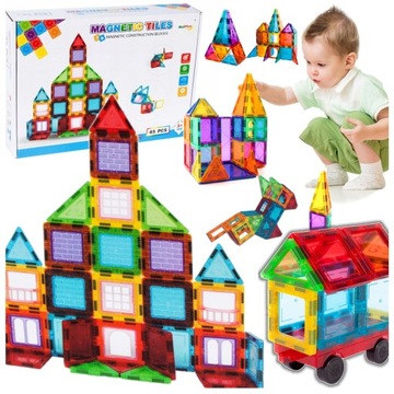 DUŻE KLOCKI MAGNETYCZNE KONSTRUKCYJNE 3D PANELE MAGNETIC TILES 45 elem.