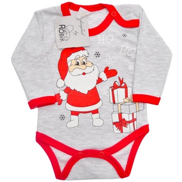 Dziecięce Body na Święta r.68 szare z Mikołajem