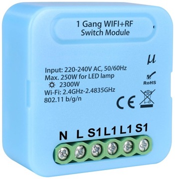 Реле 1 канал QL WIFI+RF модуль 2300Вт TUYA