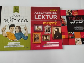 Zbiór Opracowań klas 7-8 x3 Motywy Lektur, Nowe Dyktanda, Tablice J. Polski