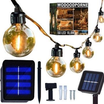 LAMPKI OGRODOWE GIRLANDA SOLARNA NA TARAS ŚWIETLNA 17m 50xLED ZEWNĘTRZNA