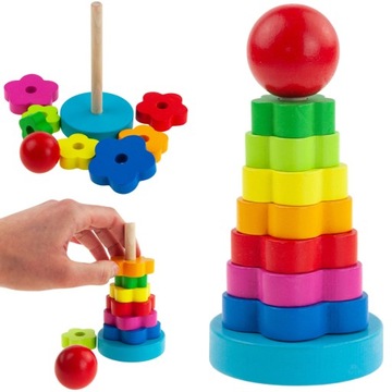 PIRAMIDKA SORTER Montessori WIEŻA KLOCKI DREWNIANE