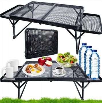 STOLIK TURYSTYCZNY BIWAKOWY ALUMINIOWY PRZENOŚNY 60x40cm SKŁADANY 2 PÓŁKI