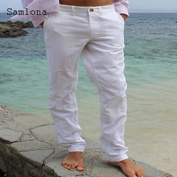 2023 Men's Casual Pocket Linen Pants Solid White G