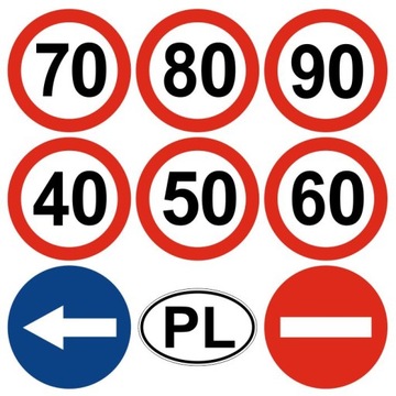 NAKLEJKI OGRANICZENIE PRĘDKOŚCI ZESTAW 9 szt 12 cm