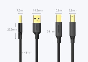 UGREEN KABEL PRZEWÓD DŁUGI MOCNY Z USB DO USB TYP B DO DRUKARKI 1,5M